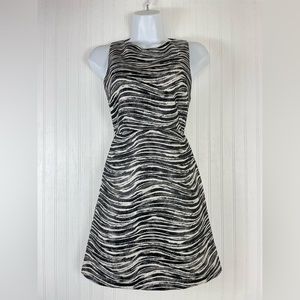 Alice Olivia Black White Striped Animal Print Textured Sleeveless Dress Sz 2